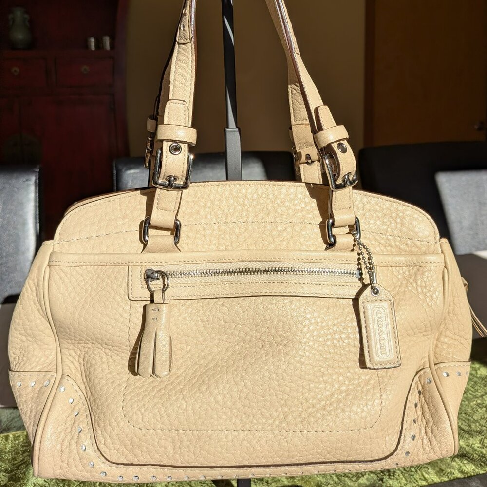 Vintage COACH Hampton Sand Beige Pebbled Leather Tassel Satchel L04S-5031